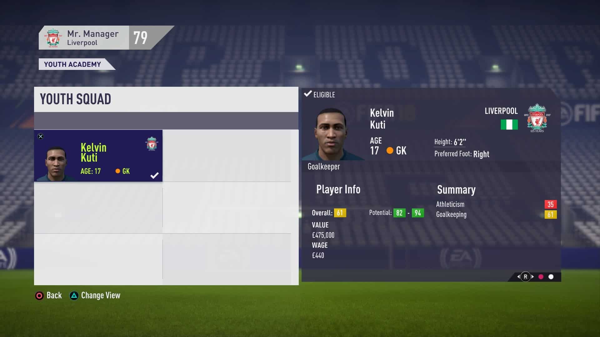 Youth Squad Player View