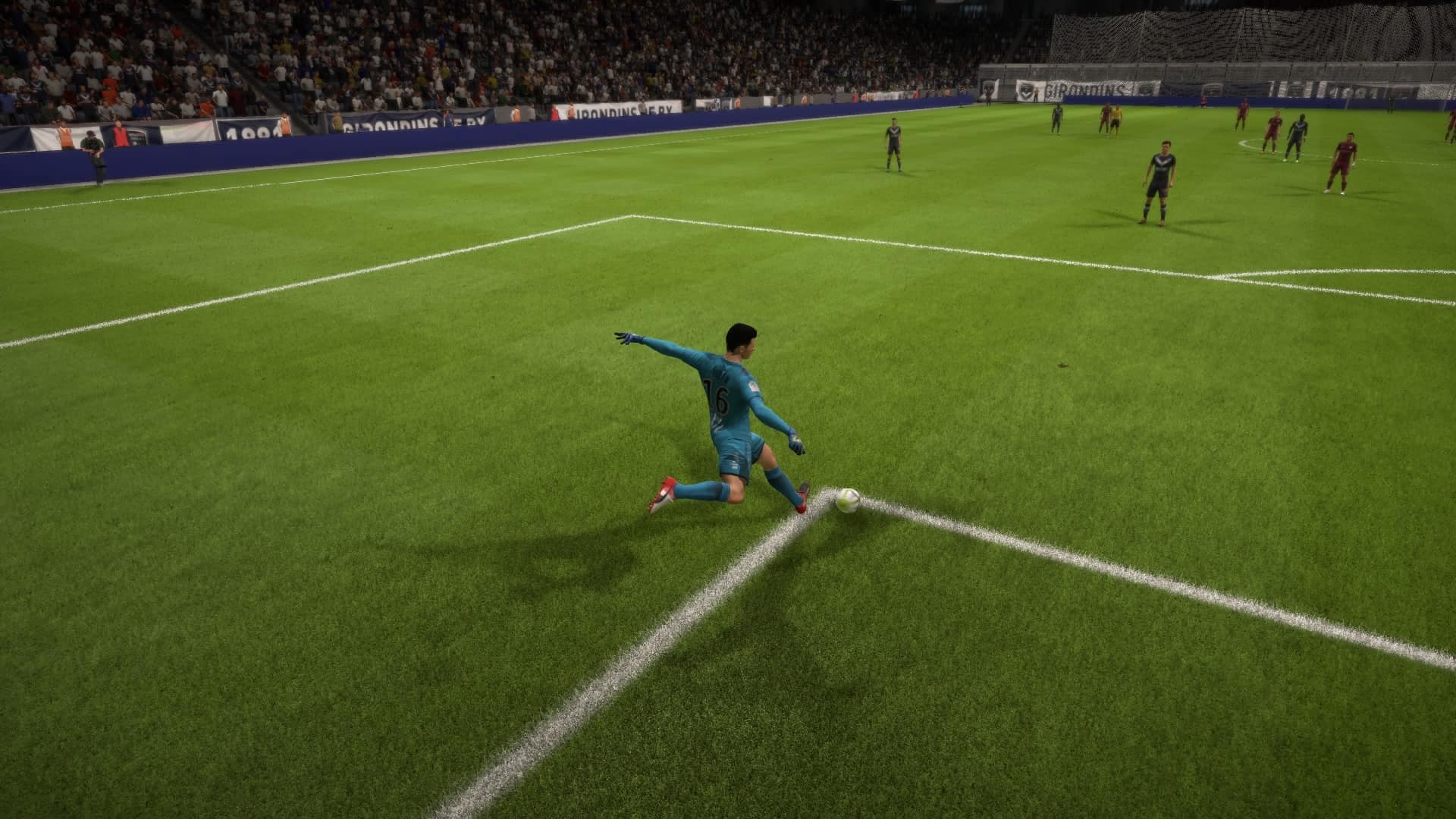 Gaetan Poussin takes a goal kick