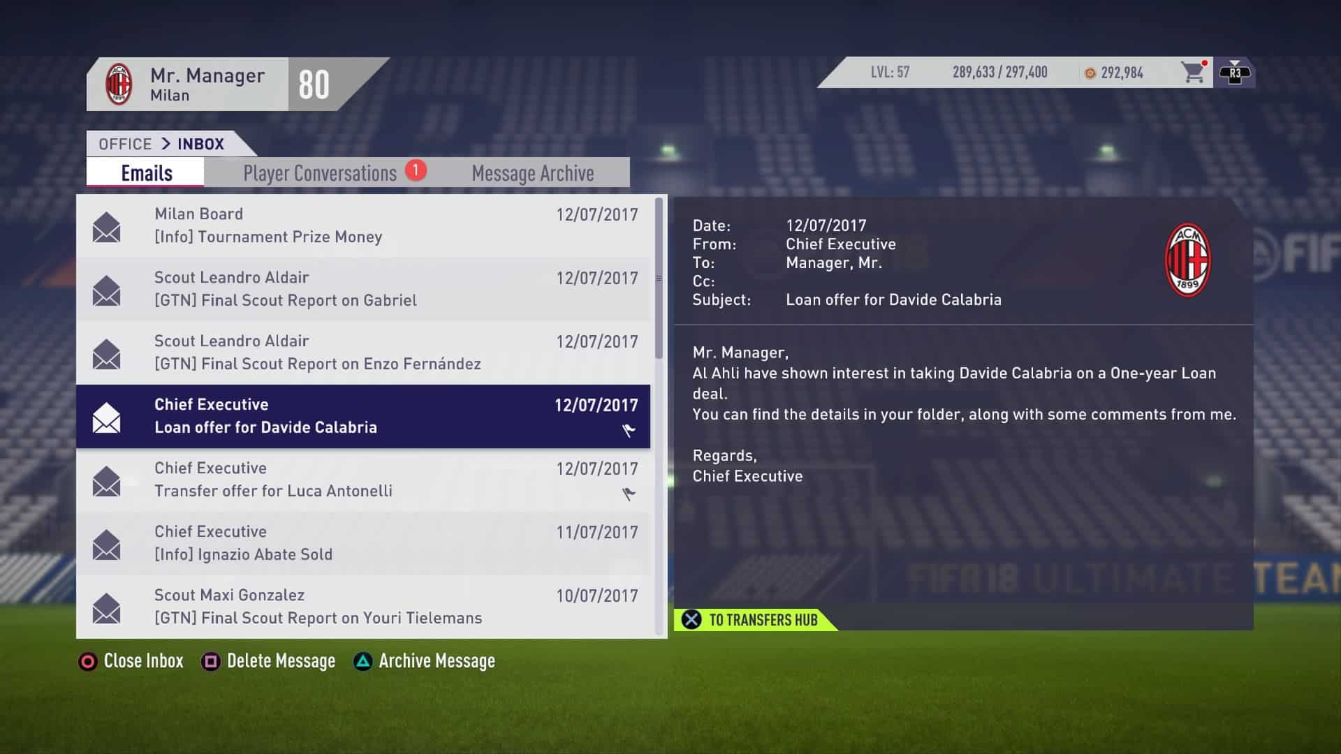 FIFA 18 Loan Message