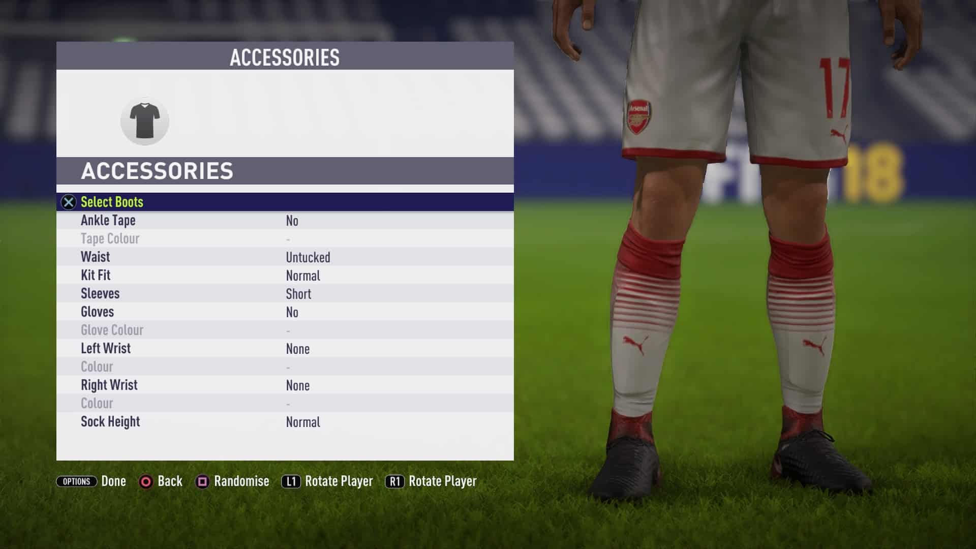 FIFA 18 Menu where you Edit a Player