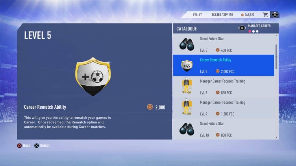 Career Rematch Ability in the EASFC Catalogue in FIFA 19 Career Mode